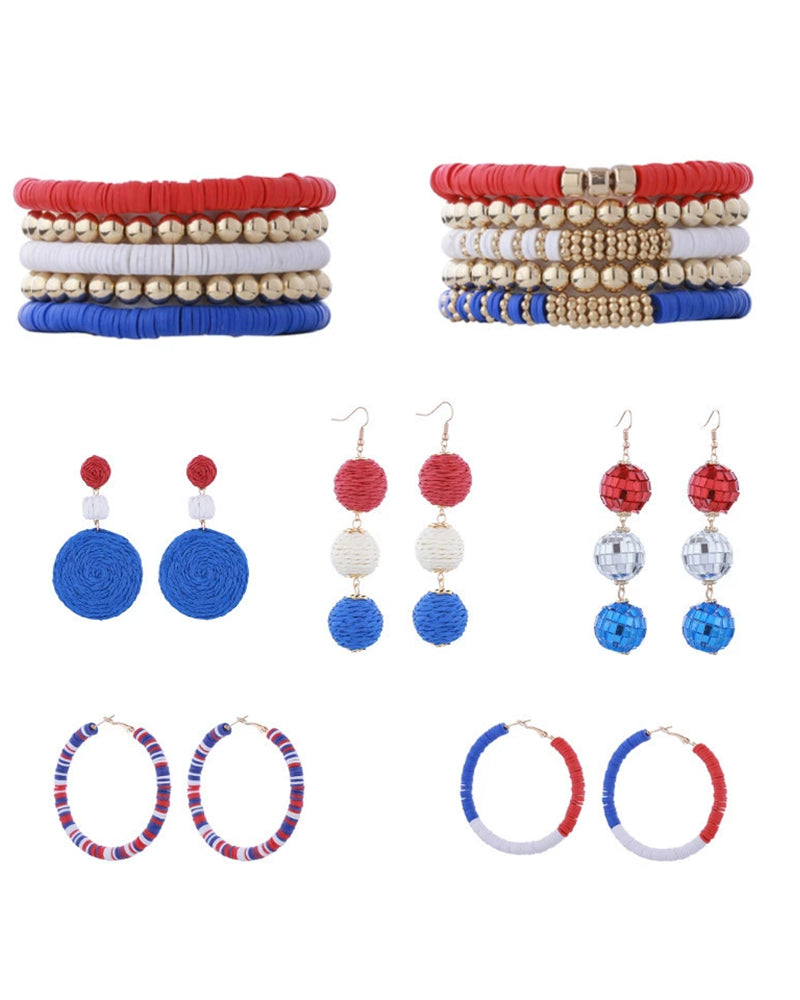 Red, White And Blue Tricolor American Patriotic Simple Earrings Bracelet Jewelry