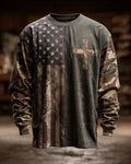 Camouflage Stitching Stars And Stripes Cross Old Men's Long Sleeve T-Shirt
