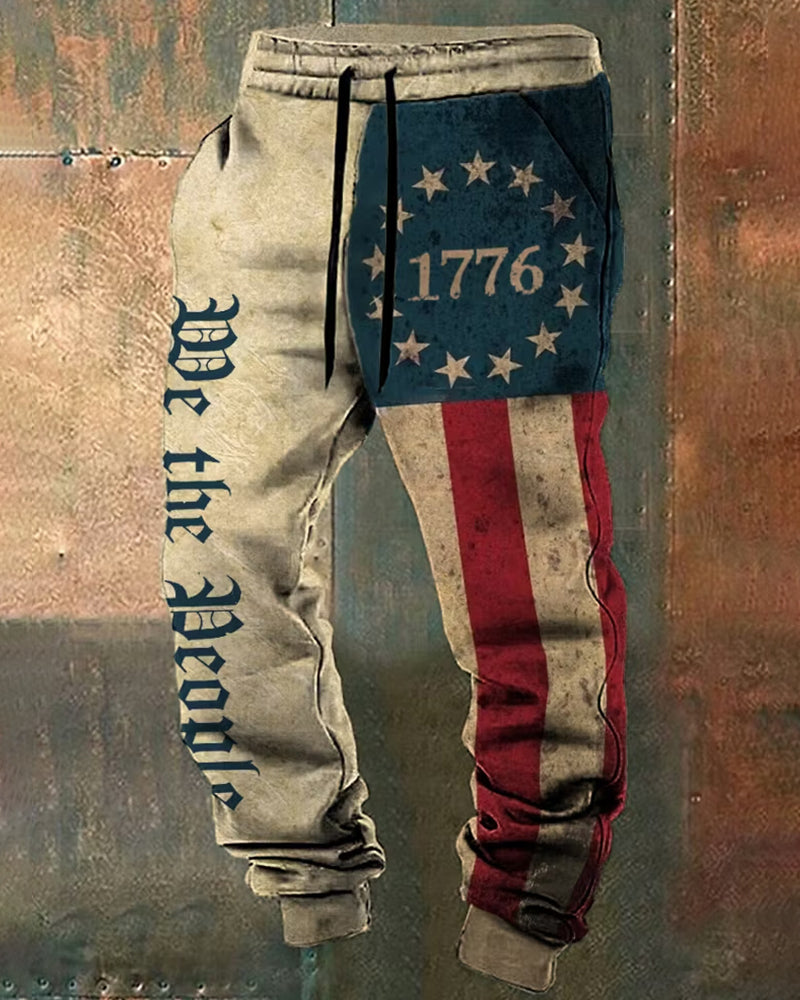 1776 Stars And Stripes We The People Slogan Leg Sweatpants