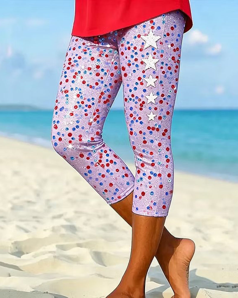 Flash Five-Star Printed Stretch Cropped Pants Skinny Pants