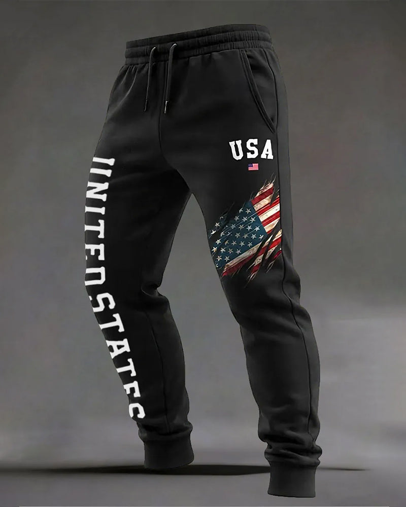 Tear The Stars And Stripes UNITED STATES Alphabet Print Bouquet Foot Pants