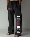 FREEDOM Letter Tear Stars And Stripes Printed Straight Pants