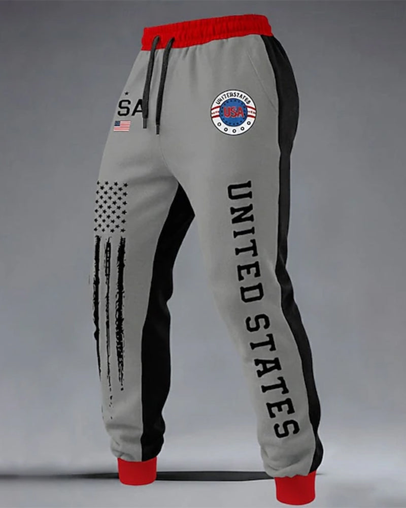 USA Badge Star Strip Old Letter Stitching Leg Sports Pants