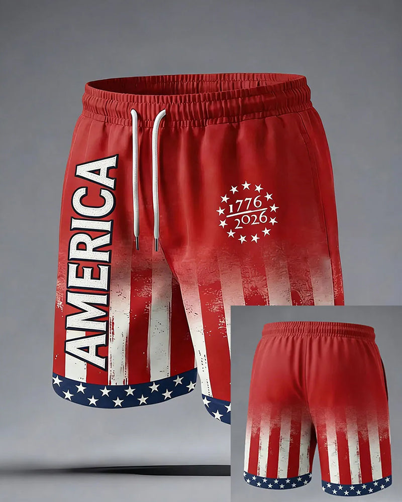 American 250 Anniversary Gradient Stars And Stripes USA Letter Casual Shorts