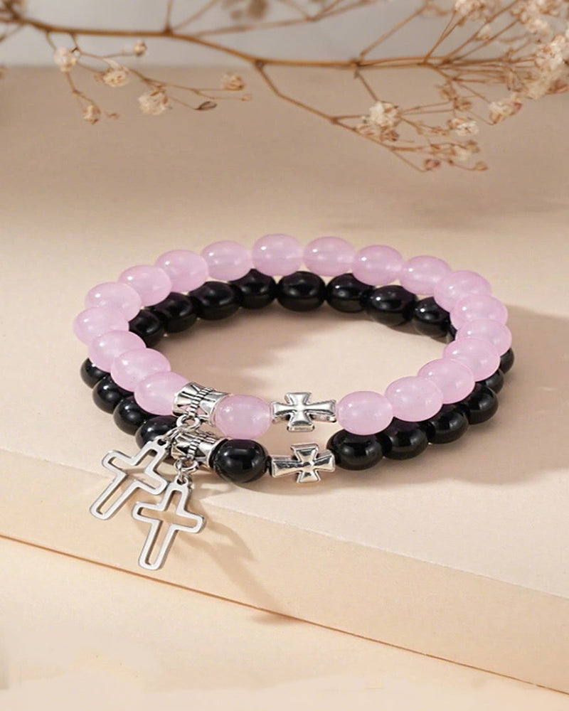 Hollow Cross Beaded Couple Bracelet