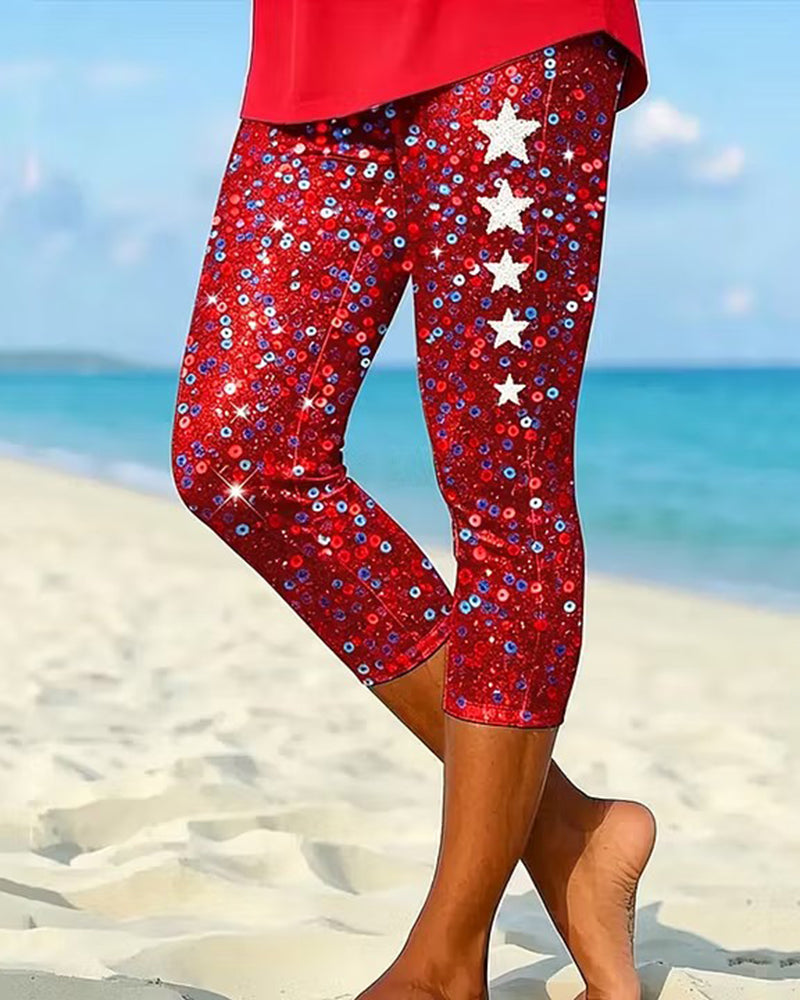 Flash Five-Star Printed Stretch Cropped Pants Skinny Pants