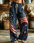 Irregular Stars And Stripes Color Contrast Five-pointed Star Printed Trousers