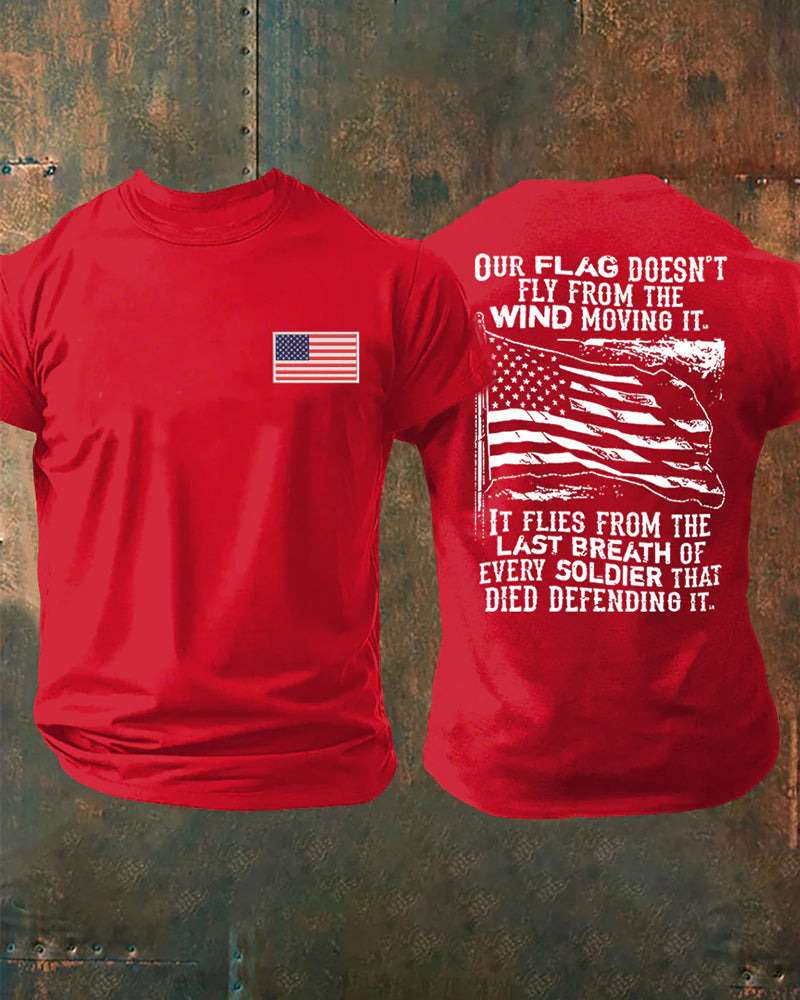 Men's Short-Sleeved T-Shirt With Star-Spangled Banner Slogan In Honor To Filed Soldiers