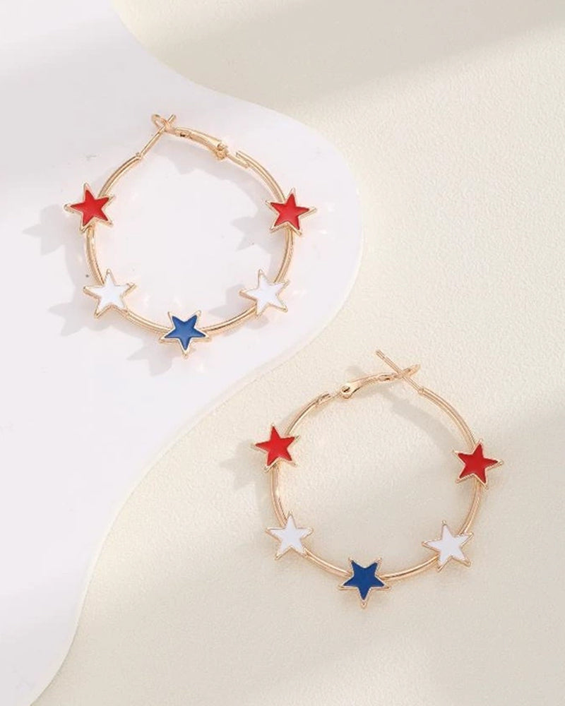 American Independence Day Pentagram Flag Star Earrings Accessories