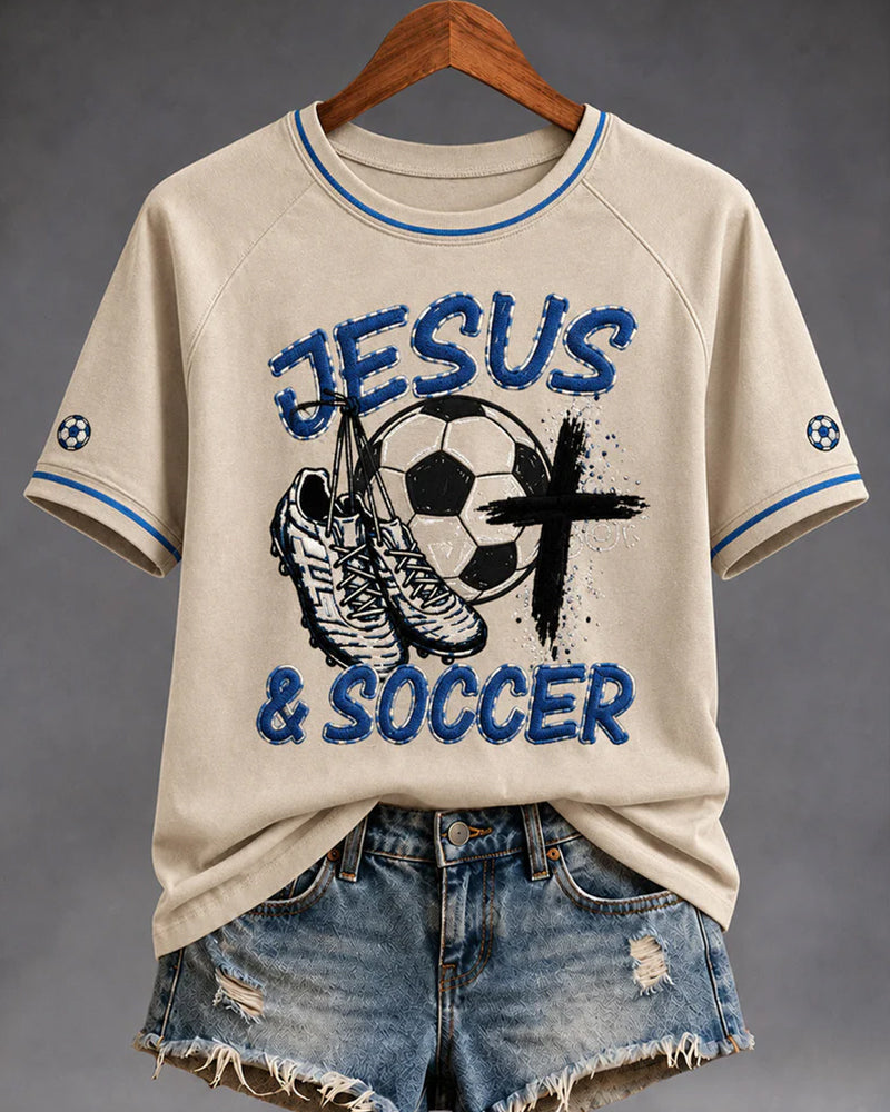 JESUS & SOCCER Sneakers Football Cross Printed Casual Round Neck Short Sleeve T-Shirt