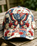Patchwork Plaid Flag Three-dimensional Butterfly Rose Embroidered Vintage Casual Baseball Cap