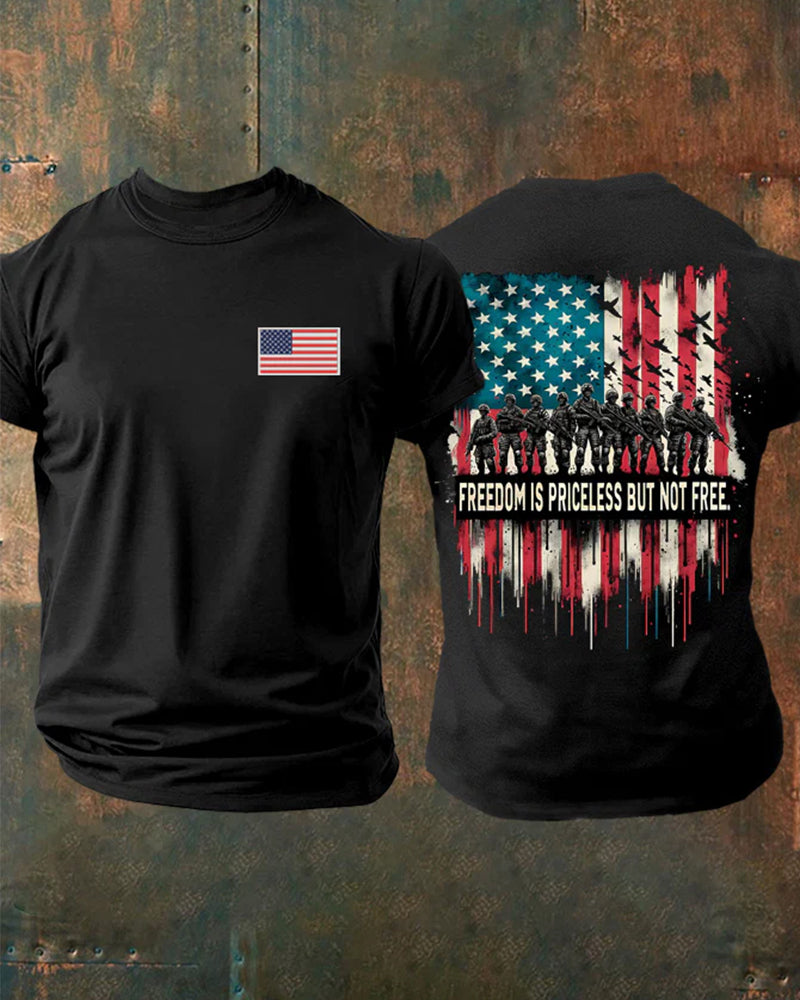 Free Priceless Soldier Fighter War Ink-splashing Stars And Stripes Patriotic Theme Short Sleeve T-Shirt
