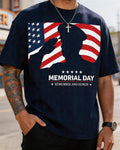U.S. Memorial Day Soldier Silhouette Flag Print Crewneck Short-Sleeve T-Shirt