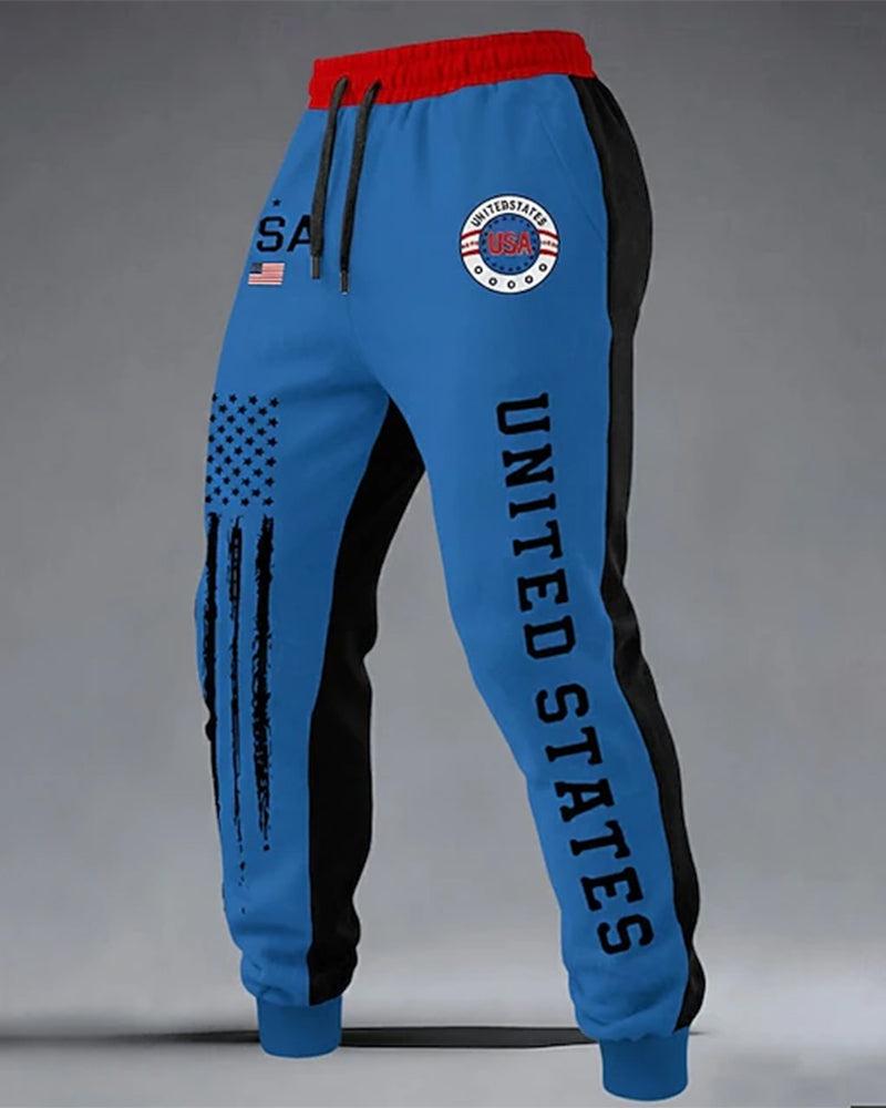 USA Badge Star Strip Old Letter Stitching Leg Sports Pants