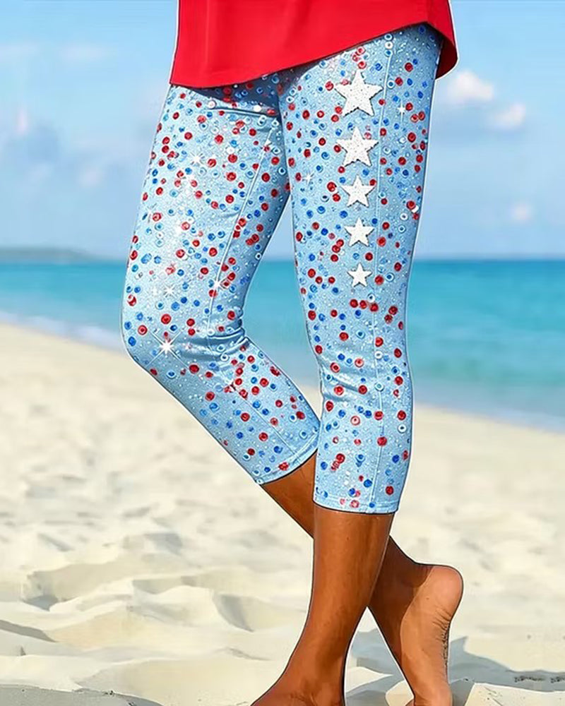 Flash Five-Star Printed Stretch Cropped Pants Skinny Pants