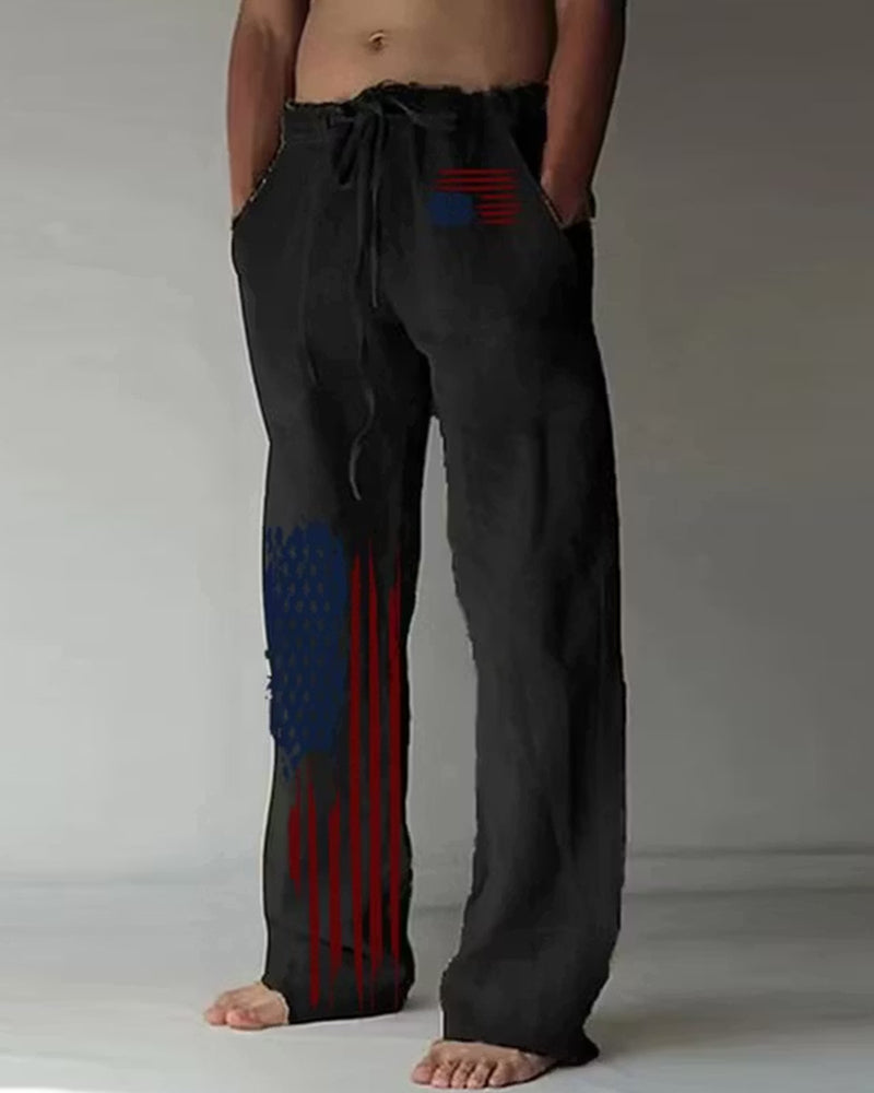 Splash-ink Tear Stars And Stripes Straight Pants