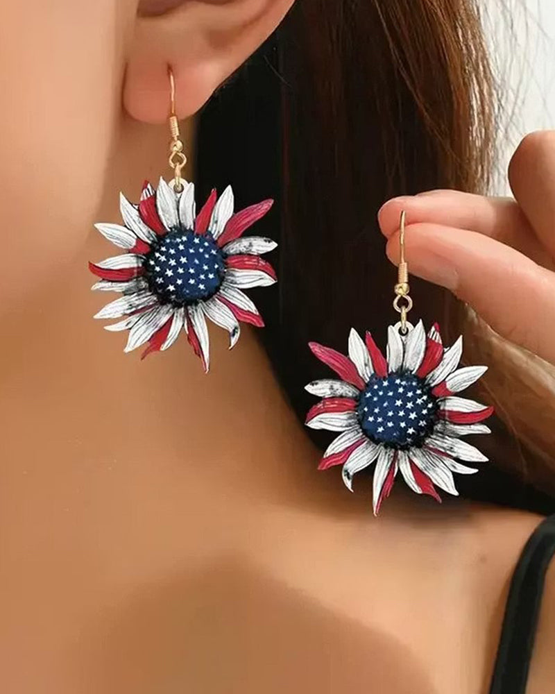 American Independence Day Red White Blue Striped Five-pointed Star Earrings