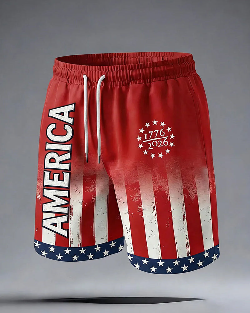American 250 Anniversary Gradient Stars And Stripes USA Letter Casual Shorts