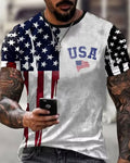 Old Style American Flag USA Letter Print Men's Short Sleeve T-shirt
