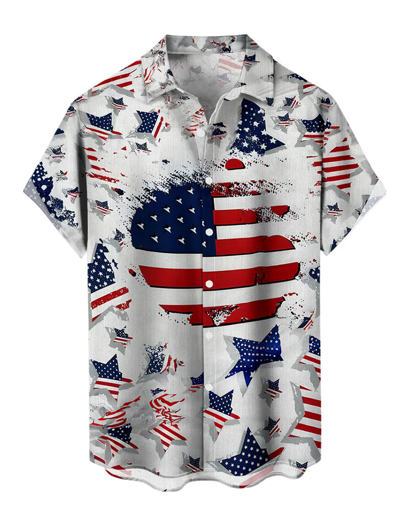 Stars American Flag Full Print Casual Short Sleeve Shirt