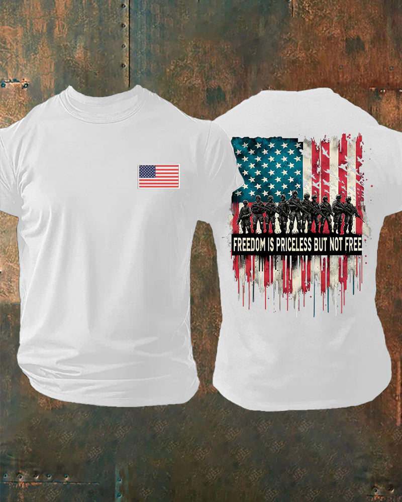 Free Priceless Soldier Fighter War Ink-splashing Stars And Stripes Patriotic Theme Short Sleeve T-Shirt