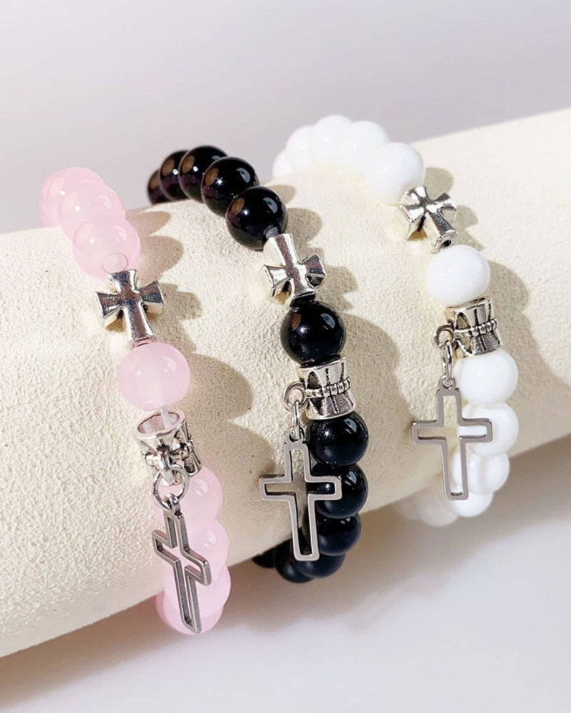 Hollow Cross Beaded Couple Bracelet