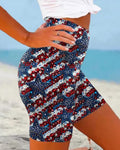 Red And Blue Five-pointed Star-print High-elastic Slim-fit Shorts