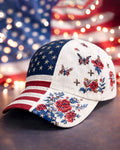 Colored Star-bar Bottom Butterfly Rose Cross Embroidered Washed Baseball Cap