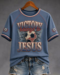 Gradient Alphabet VICTORY Belongs To JESUS Football Colour Print Casual Round Neck Short Sleeve T-Shirt
