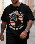 US Memorial Day Remember & Honor Round Badge Print Crewneck Short Sleeve Tee