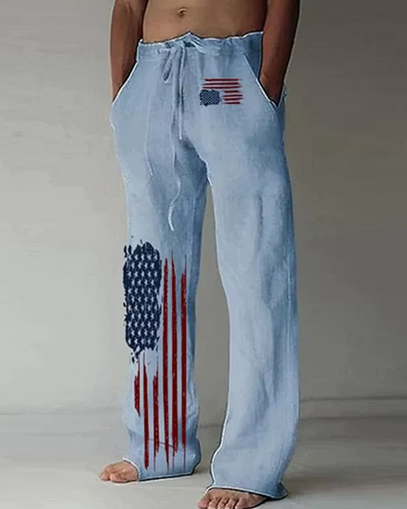 Splash-ink Tear Stars And Stripes Straight Pants