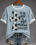 Football Stitching Cross Psalm Verse Printed Casual Round Neck Short Sleeve T-Shirt