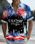 USA 250 Anniversary Fireworks Liberty Print Short Sleeve Shirt