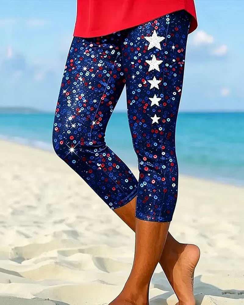 Flash Five-Star Printed Stretch Cropped Pants Skinny Pants
