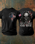 Skull Cross Flag "Freedom Or Death" Short Sleeve T-Shirt