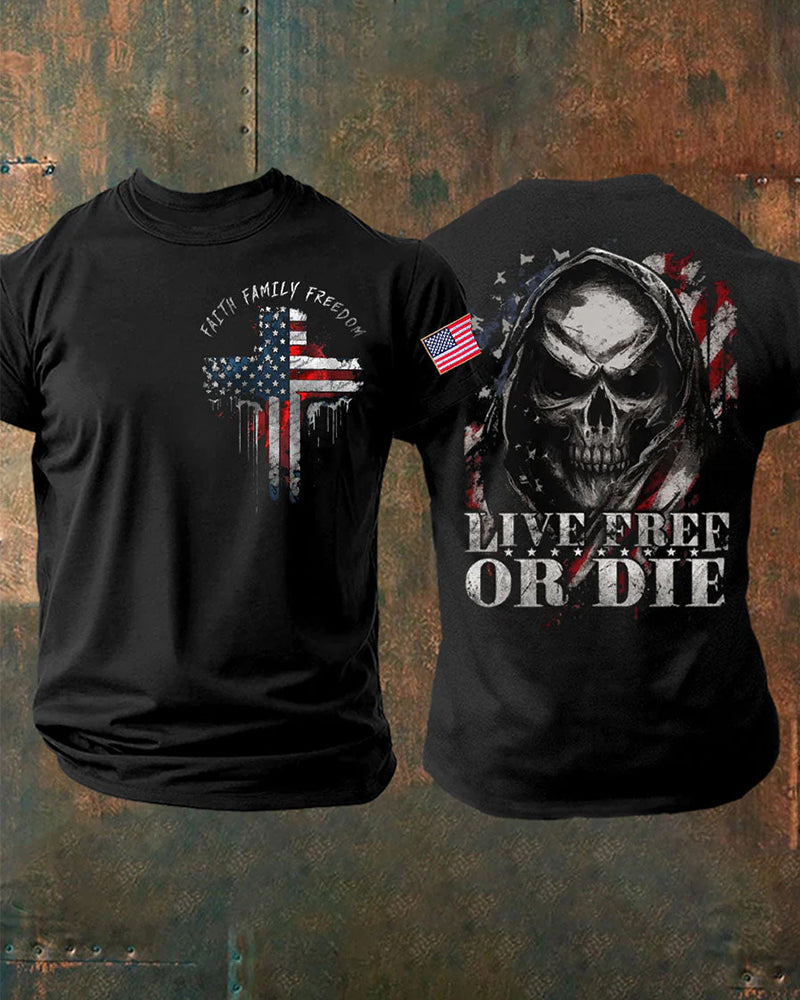 Skull Cross Flag "Freedom Or Death" Short Sleeve T-Shirt