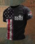 FAITH OVER FEAR Faith Theme Distressed Flag Print T-shirt