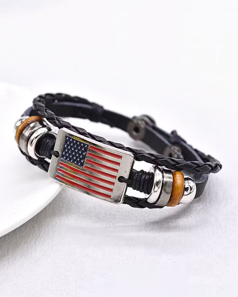 Retro American Flag Woven Leather Bracelet