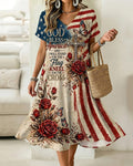 Distressed Flag Rose Cross Letter Print V-neck Midi Dress