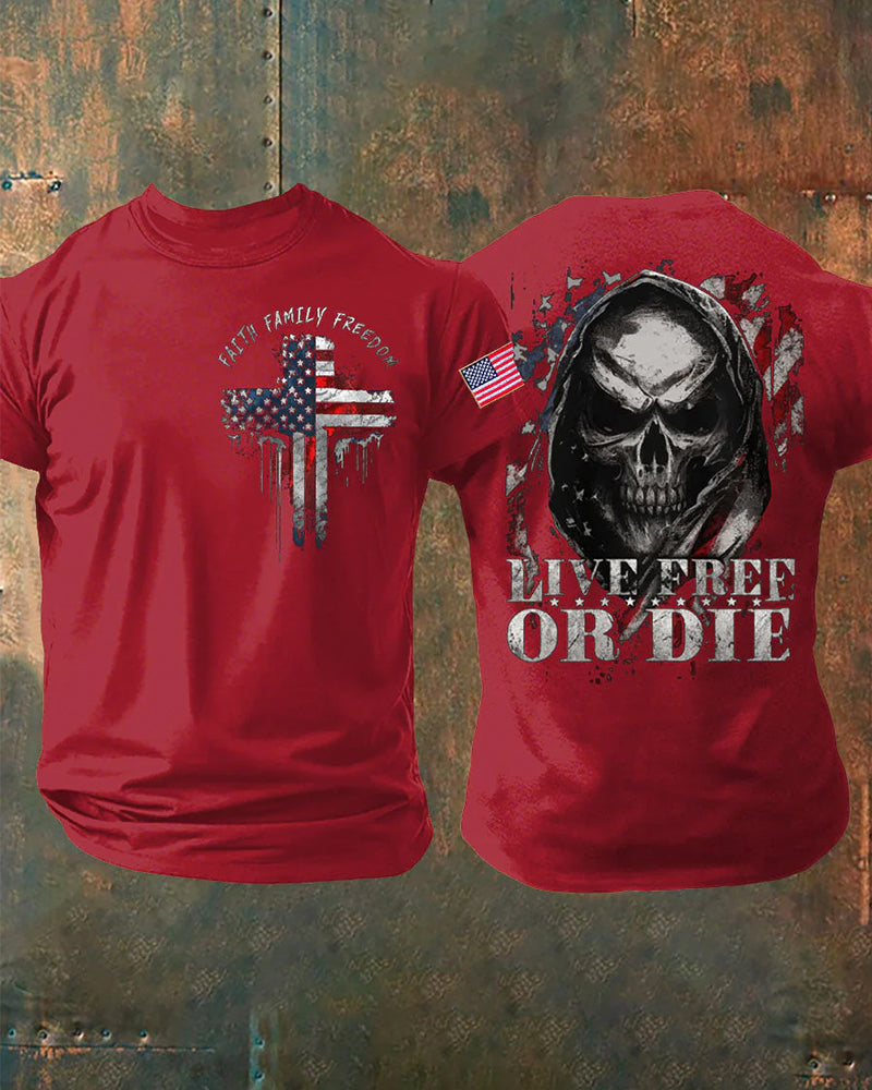 Skull Cross Flag "Freedom Or Death" Short Sleeve T-Shirt