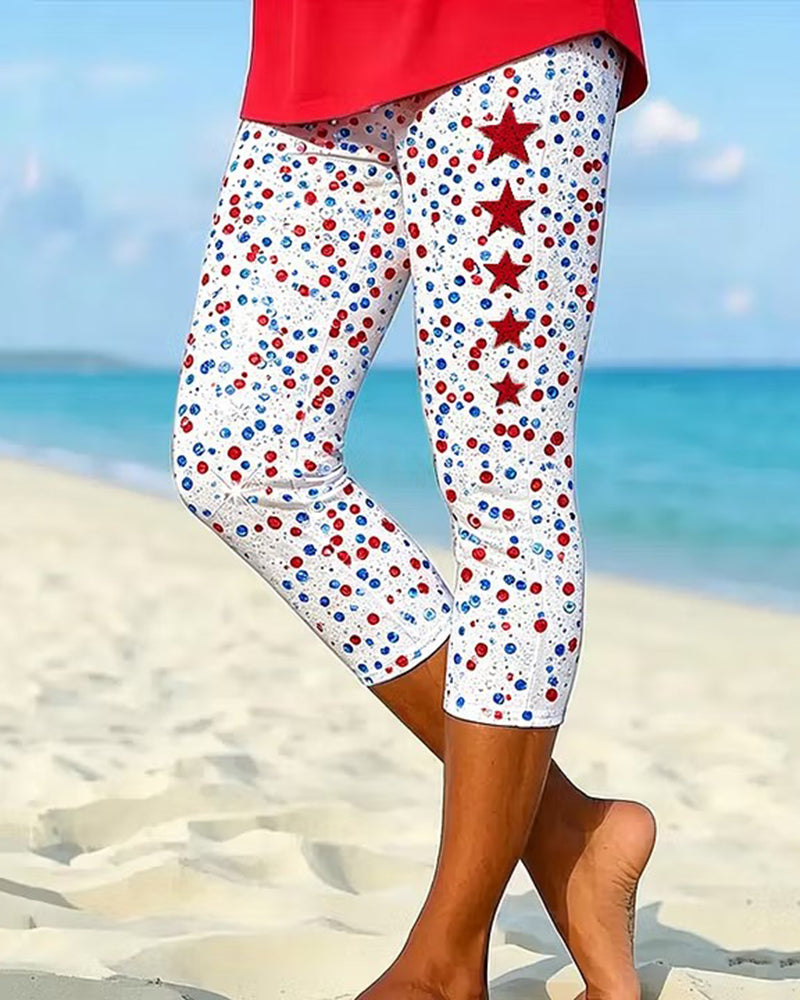 Flash Five-Star Printed Stretch Cropped Pants Skinny Pants