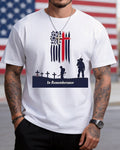 US Memorial Day Cross Flag Soldier Silhouette Print Crewneck Short Sleeve Tee
