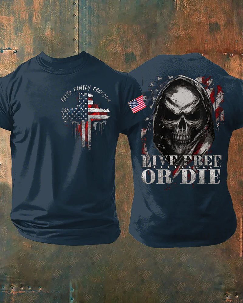 Skull Cross Flag "Freedom Or Death" Short Sleeve T-Shirt