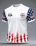 Striped Patchwork Star Sleeve USA Badge Short Sleeve Tee