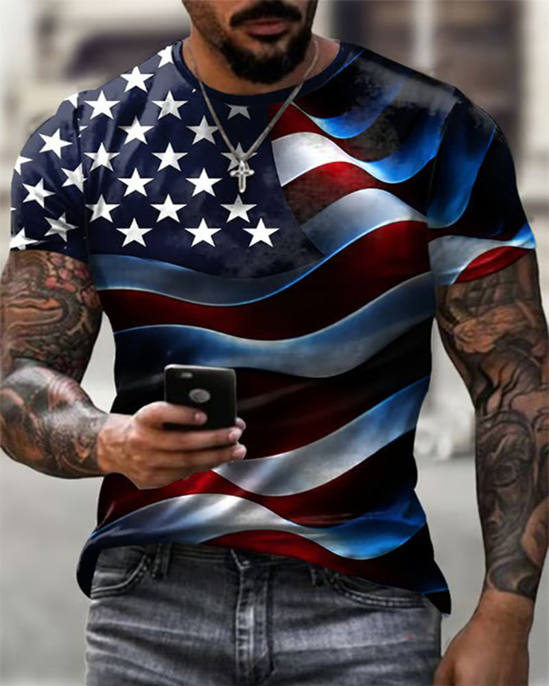 Men's Vintage Flag Print Short-Sleeve T-Shirt