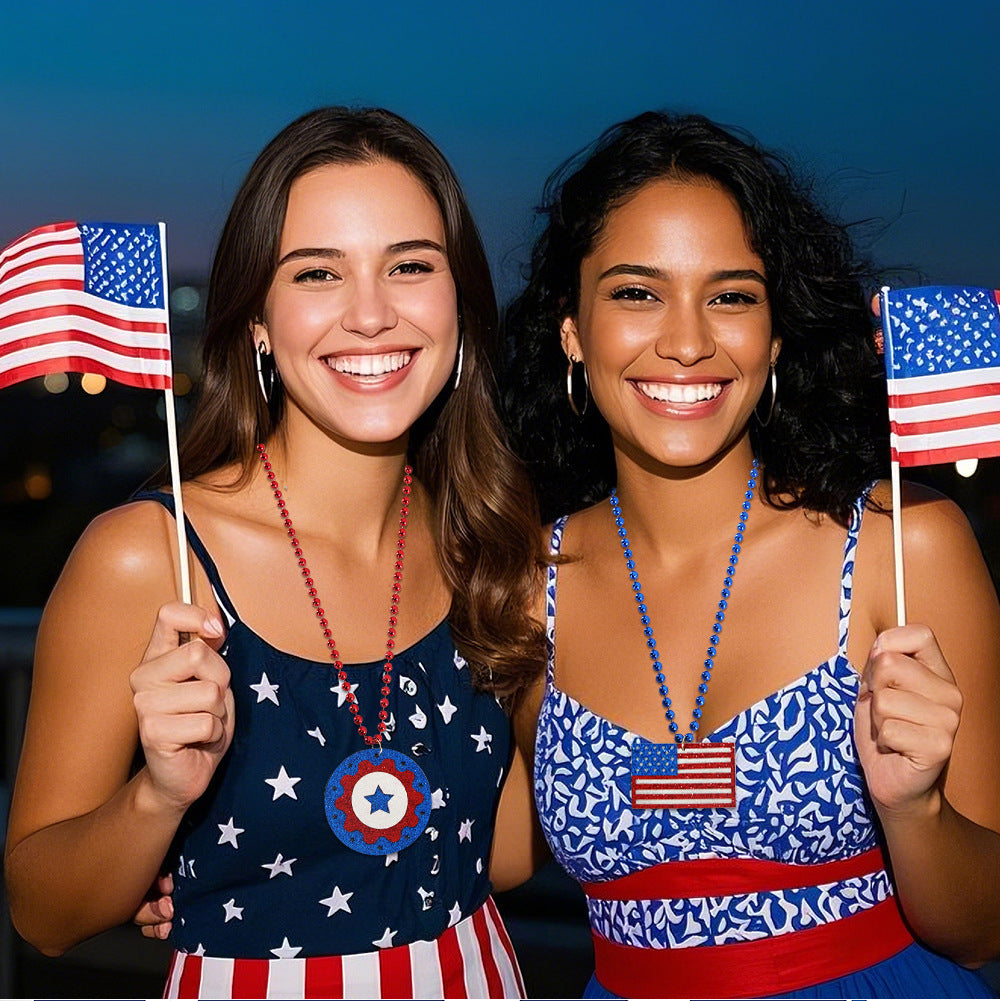 USA Flag Holiday Party Pendant Necklace