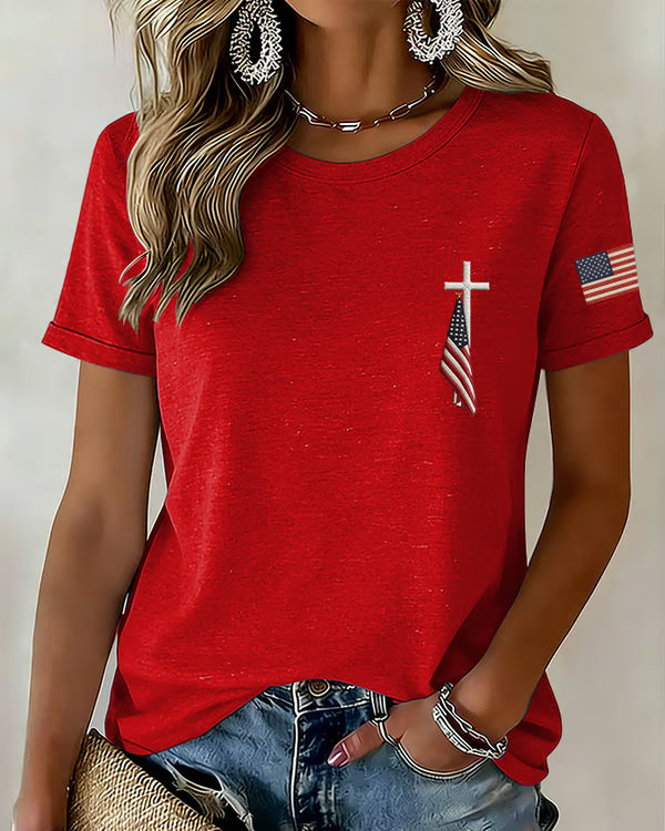 100% Cotton 250 Years American Flag Crew Neck Short Sleeve Tshirt
