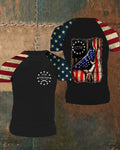 1776 Star Stripe Split Sleeve Tear Flag We The People Slogan Raglan Short Sleeve T-Shirt