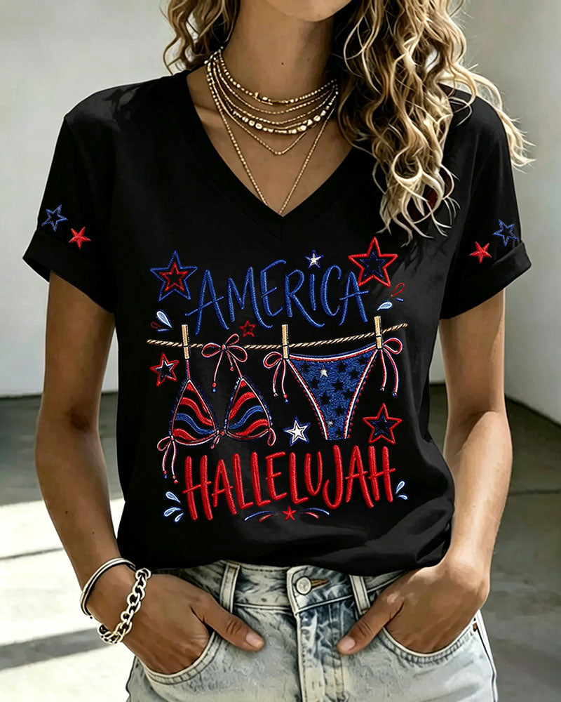 100% Cotton America Hallelujah V Neck Short Sleeve Tshirt