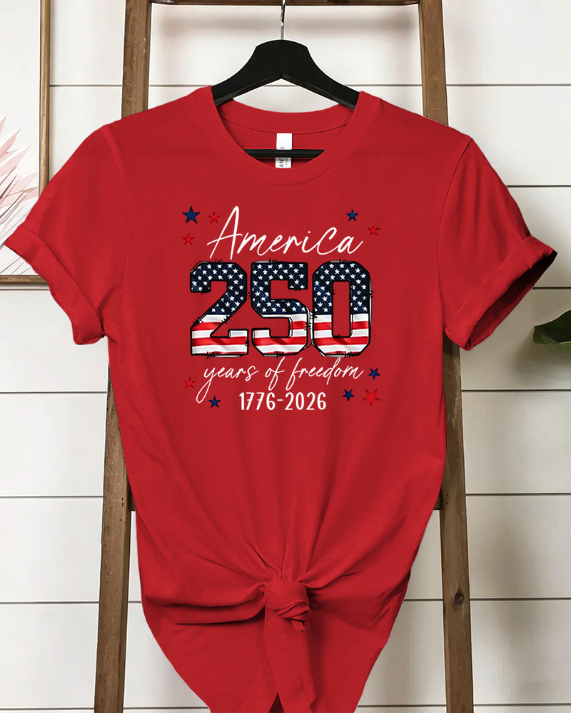 100% Cotton USA 250th Anniversary Crew Neck Short Sleeve Tshirt